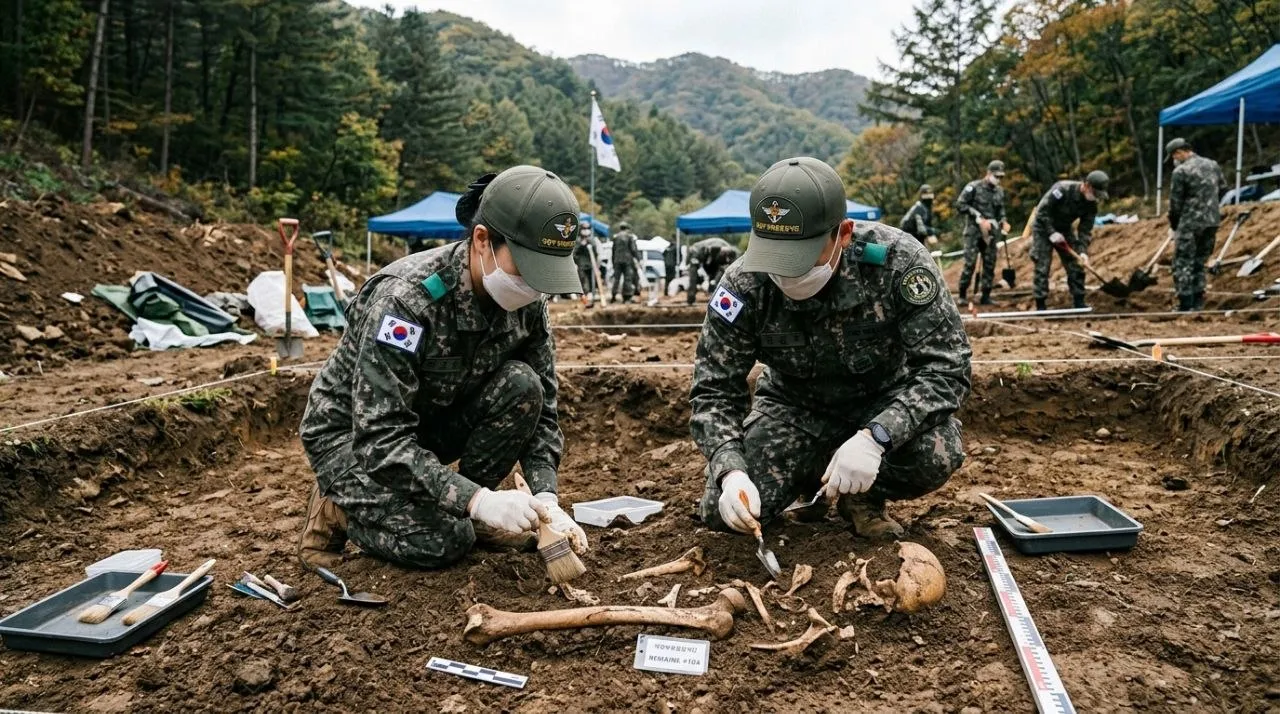 6.25 전사자 유해 발굴 - 발굴 현장에서 정중하게 유해를 수습하는 국방부유해발굴감식단 단원의 손길