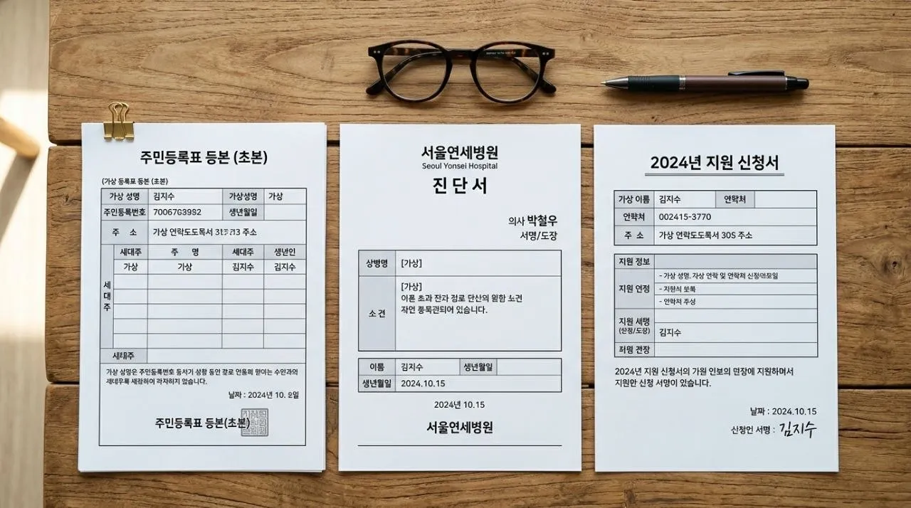 금천구 아토피 보습제 지원 - 신청에 필요한 서류들이 깔끔하게 정리된 모습